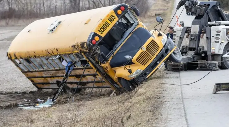 A school bus rollover near Woodstock has resulted in injuries to five children